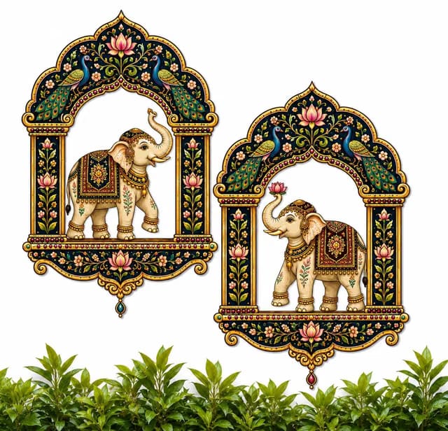 Elephant Wooden Wall Hanging Decor for Living Room,Jharokha Wall Decor Items for Living Room