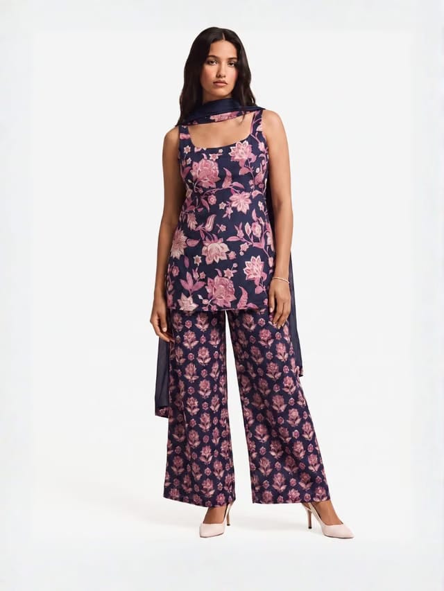 Rhim-Jhim Deep Back Kurti Set
