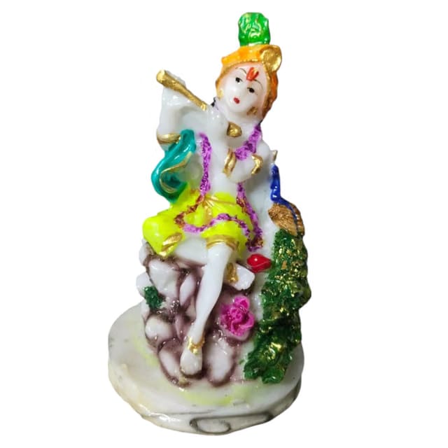 Peacock with Flute Laddu Gopal Murti Baby Krishna Idol Marble Dust Makhan Krishan Statue for Home Decoration Items