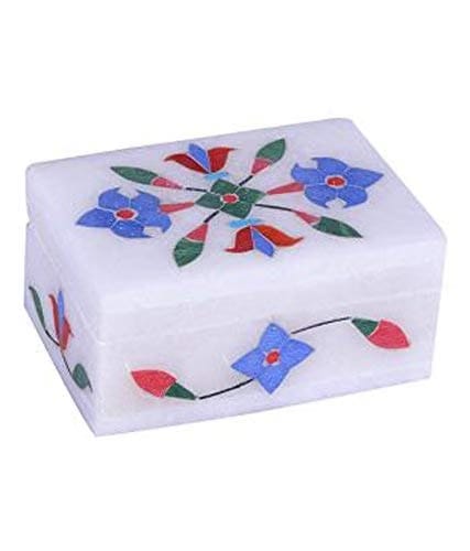 White Marble Meenakari Jewellery Box, 3 x 2 Inch Decorative Trinket Storage Box