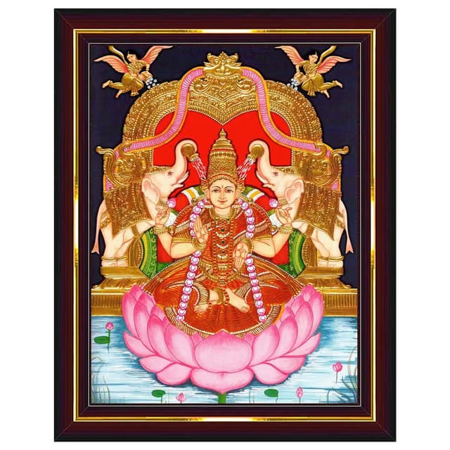 Pavan Photo Laminations Goddess Lakshmi Devi Vaibhav Laxmi Tanjore Wall Painting Framed Home Decor