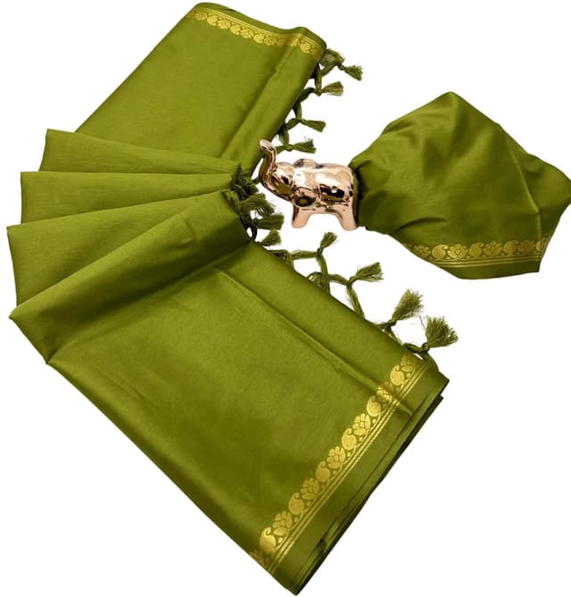 Raw Dola Silk Mysore Saree All Over Solid Plain Zari Weaving Border With Blouse Piece