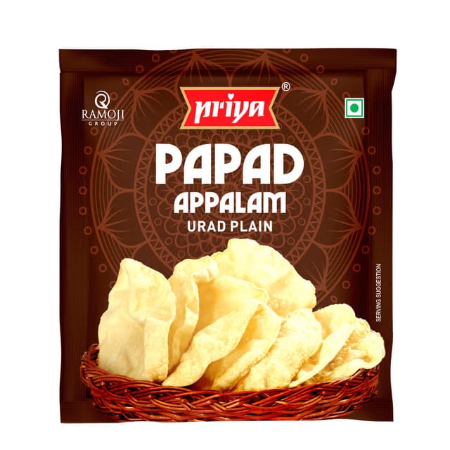 Priya Urad Dal Papad - Plain, 100g Total 400gm-20 No's In Each Pack I Four Inch Papad I Handmade Urad Dal Appalam