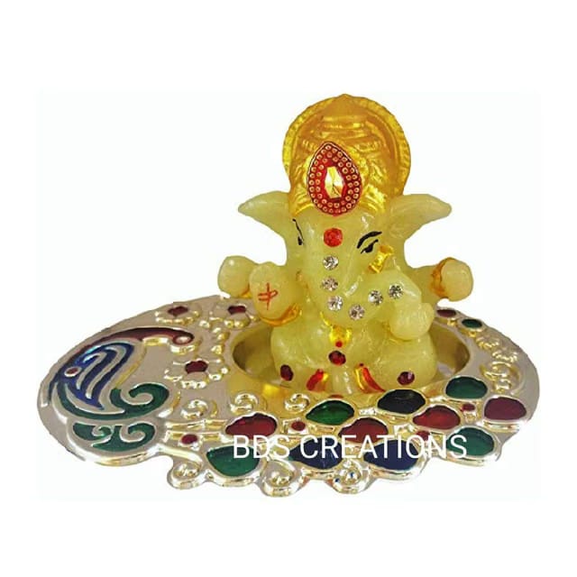 054 Designer Decorated Plate with Ganesha Platter, Festive Diwali Pooja Floating Thali (10 cm), Set of