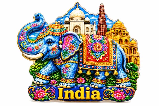 Giftopia India Souvenir Fridge Magnet, 3D Ceramic Elephant & Heritage Design