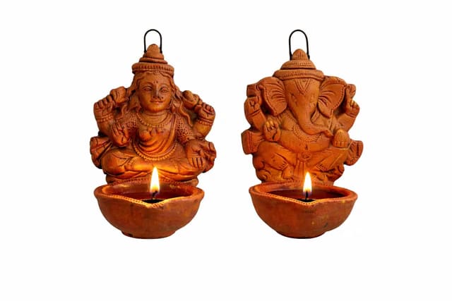 HandcraftedTerracotta/Earthen Clay Wall Hanging Laxmi Ganesh Diwali Diya/Tealight for Home Decoration