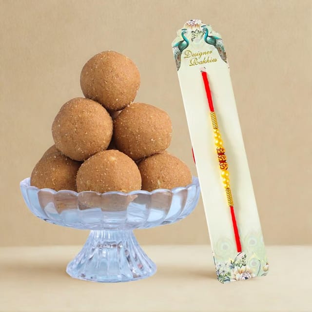 Half Engineer Delightful Besan Laddoo with Om Beaded Rakhi |Rakshabandhan Gift For Brother|Rakhi with Sweet |Laddoo
