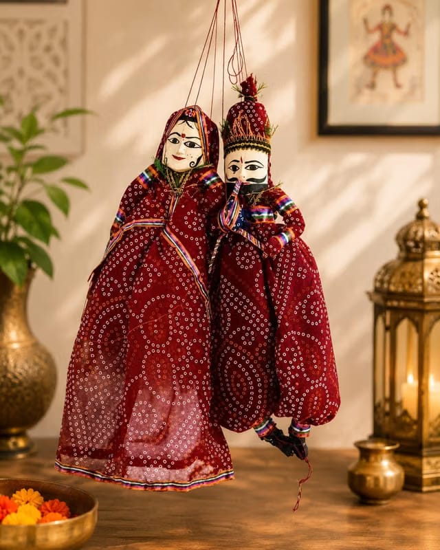 Handcrafted Rajasthani Red/Pink/Maroon Puppet(Kathputli) Marionettes