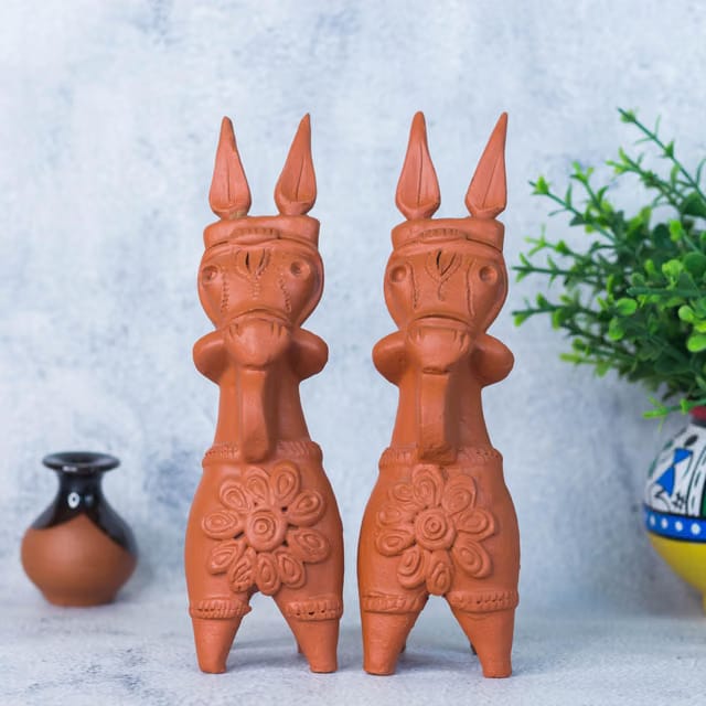 Authentic Bankura Horse Pair (7 Inch) - GI Tagged Handcrafted Terracotta Showpiece