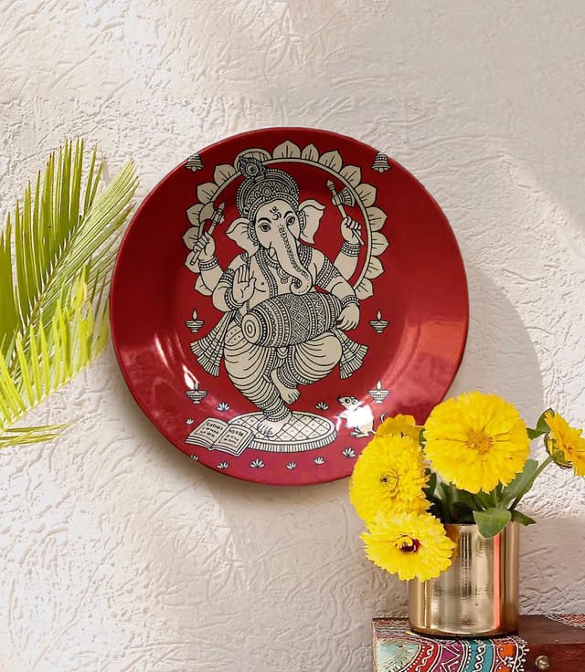 ® Kalamkari Art Ceramic Decorative Wall Plate – 10 Inch Ganesha Design