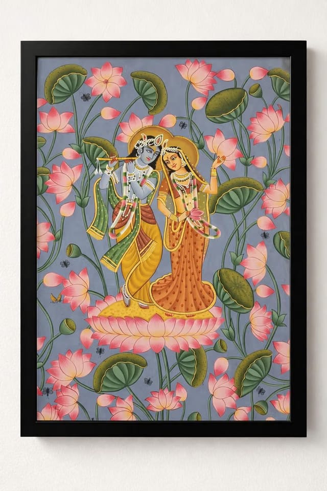 Radha Krishna Pichwai Painting on Fabric - Traditional Indian Wall Art for Home Decor, Living Room, and Pooja Room