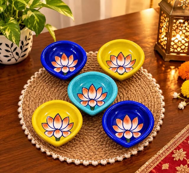 Blue Pottery Diya - Set of 5