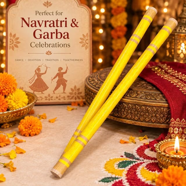 Yellow Dandiya Wooden Sticks for Navratri Garba Dance Handicraft Design