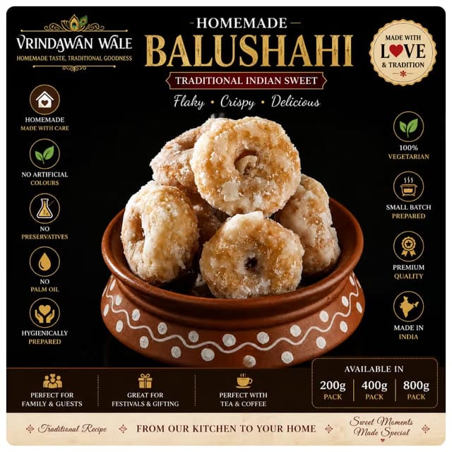 Vrindawan Wale Homemade Balushahi, Dry Badusha Traditional Indian Festive Gifting Sweets, Flaky & Rich Mithai