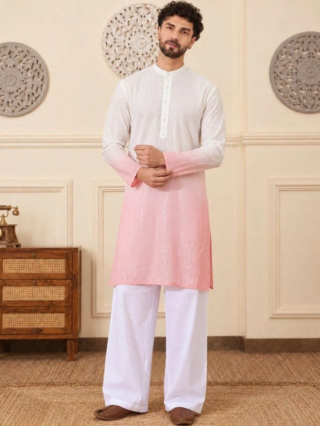 Men Ombre Dyed Regular Pure Cotton Kurta with Pyjamas