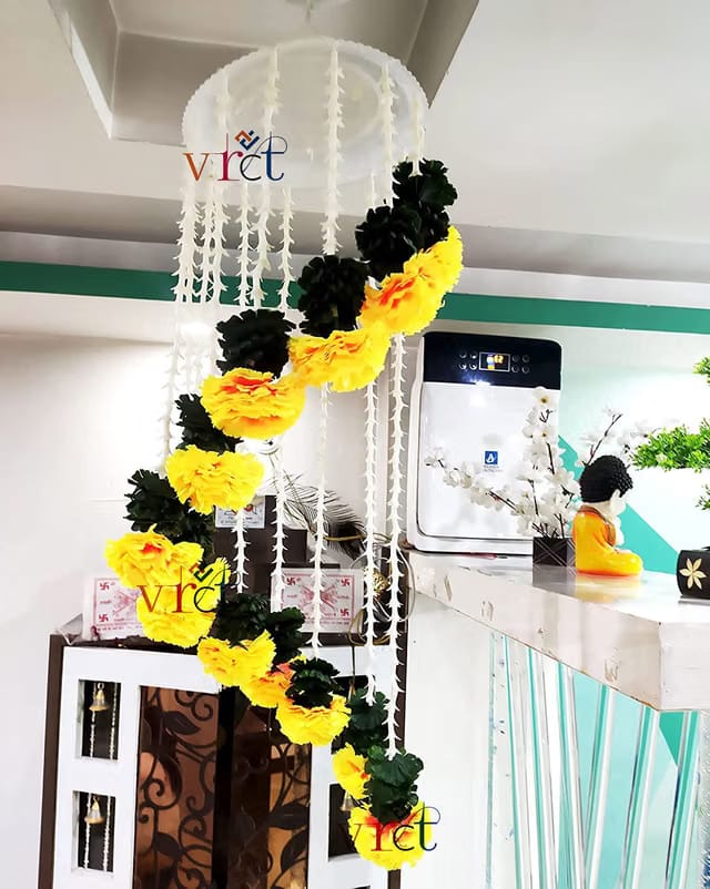 Artificial Marigold Flowers Hanging Jhumar for Decoration (White, Yellow)