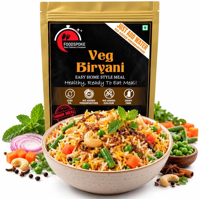 Foodspoke Veg Biryani 75g Ready to Eat Meal, Just Add Water, Heat and Eat