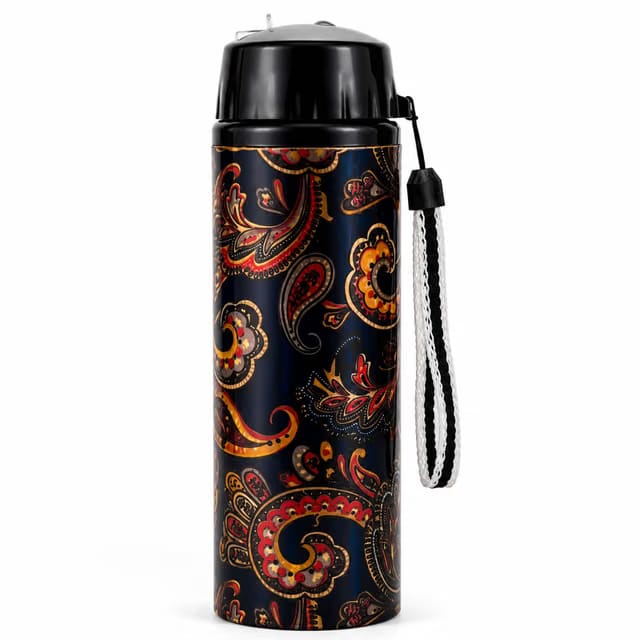 SHIV SHAKTI ARTS Copper Sipper Bottle with Straw & Wrist Strap, Blue Printed Design, 700 ml