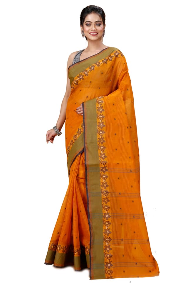 Women Traditional Bengal Tant Handloom Pure Cotton Tangail Saree without Blouse Piece