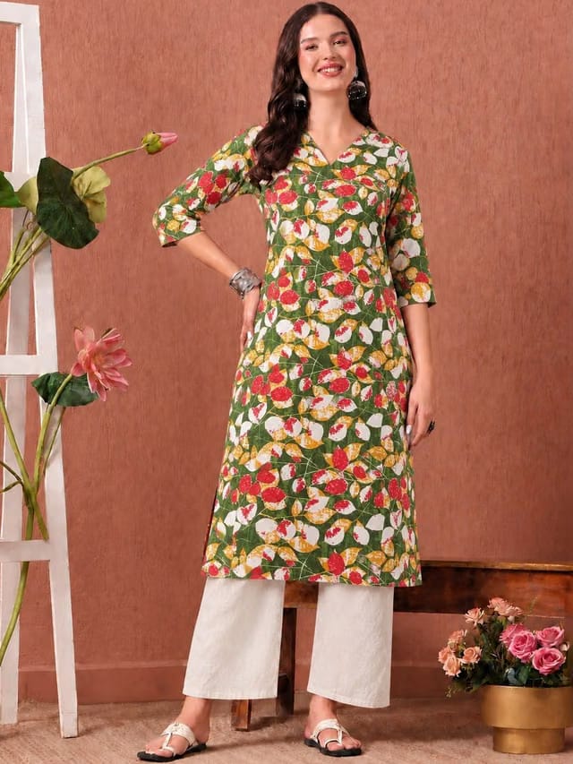 KALINI Floral Printed Indie Florals Kurta
