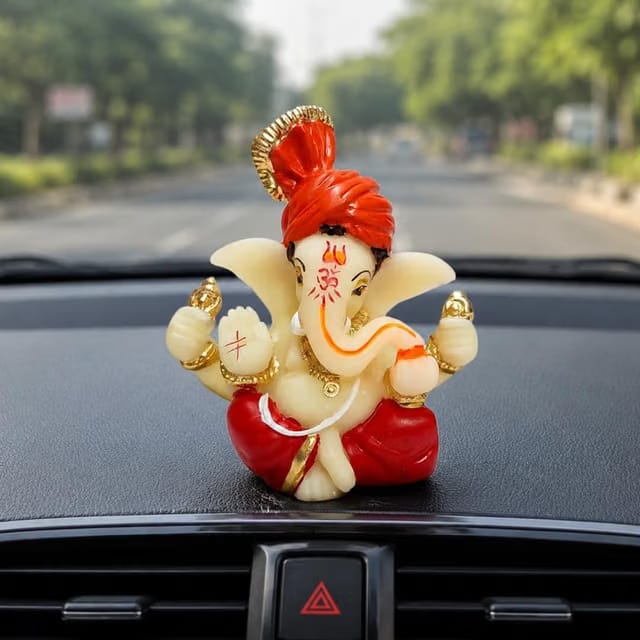 Gold Art India Polyresin Lord Ganesha Idol for Car Dashboard, Home, Office