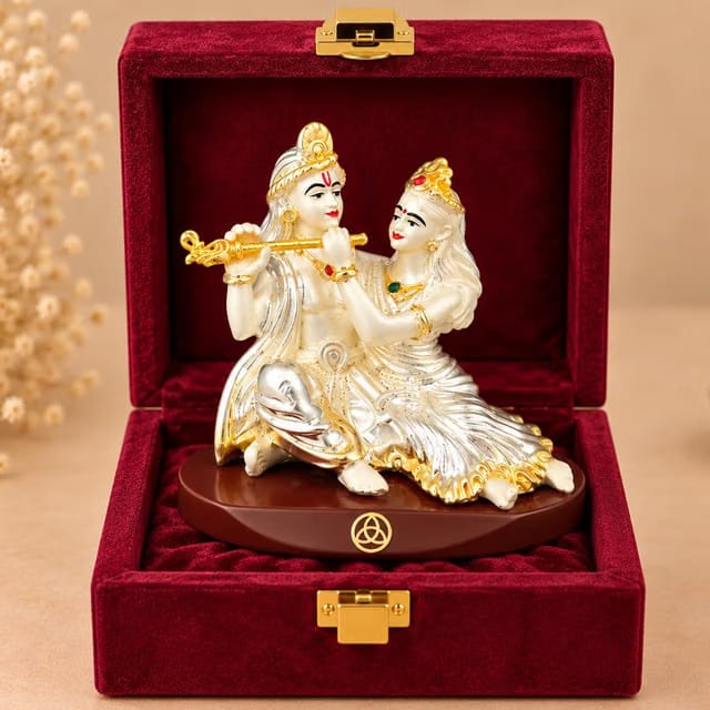 DIVINITI Premium Radha Krishna Idol with Silver-Tone Finish & Gold Accents