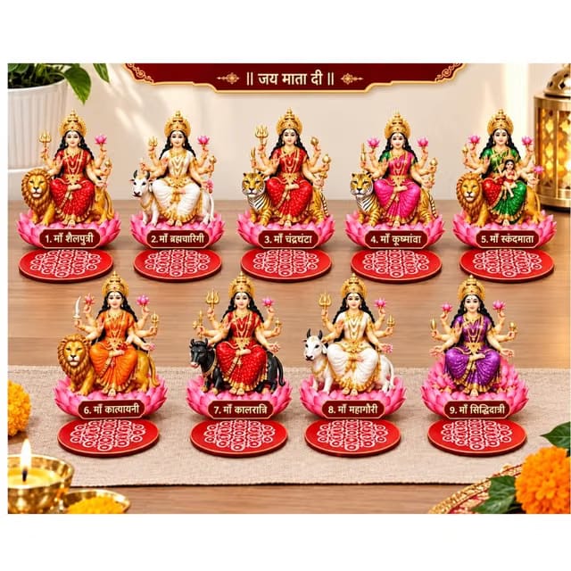 NITYANSH Enterprises Navdurga MATA Rani Idol Set of 9, 9 Forms of Maa Durga Decorative Murti Set