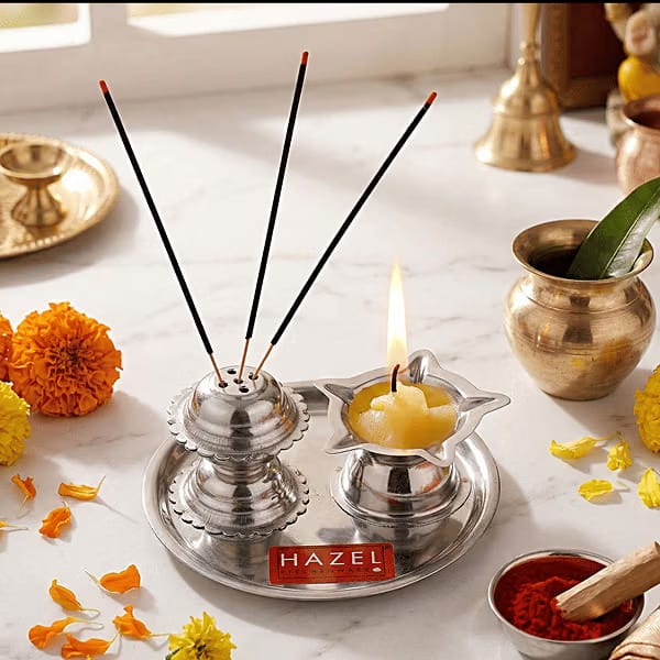 Stainless Steel 2 In 1 Puja Thali, 1 pc