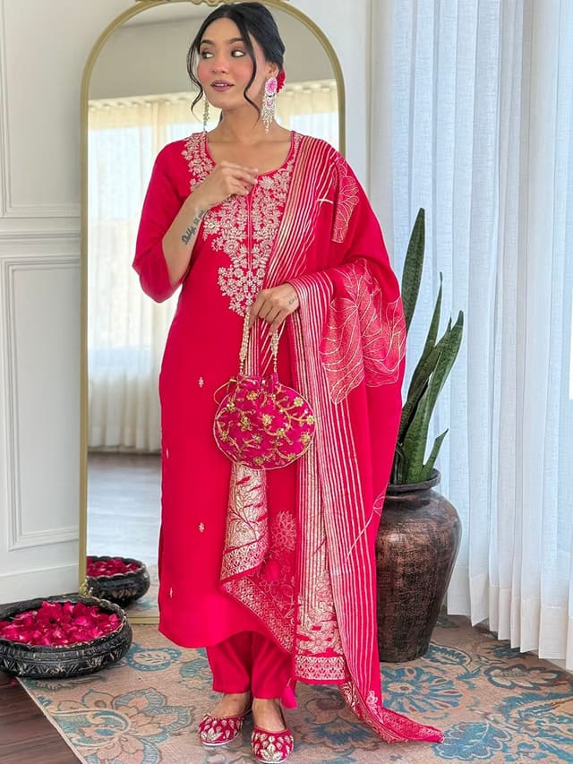 Women Ethnic Motifs Embroidered Regular Thread Work Kurta with Salwar & With Dupatta
