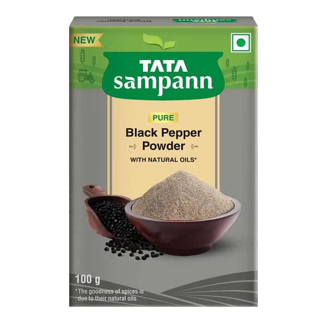 Tata Sampann Black Pepper Powder (Kali Mirch Powder), Pure Spices, Natural Oils*, Sharp Flavour & Bold Aroma