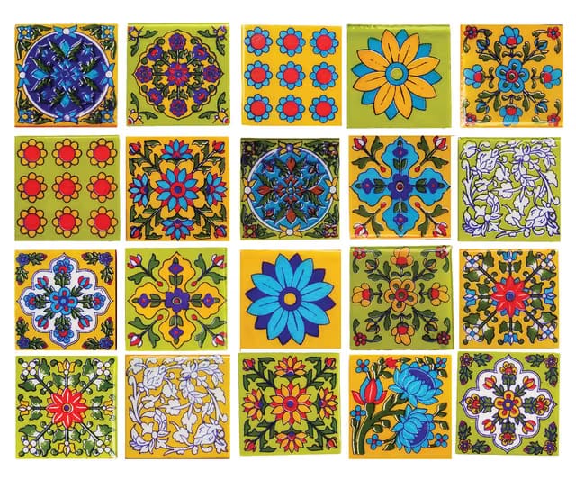 Shiv Kripa Blue Pottery Classic Home Decor Jaipur 2 x 2 inch Tiles (Pack of 20 Tiles)