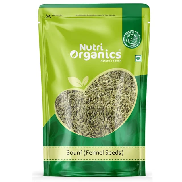 NutriOrganics Whole Natural Fennel Seeds Saunf Indian Traditional Masale-Resealable Ziplock Pouch
