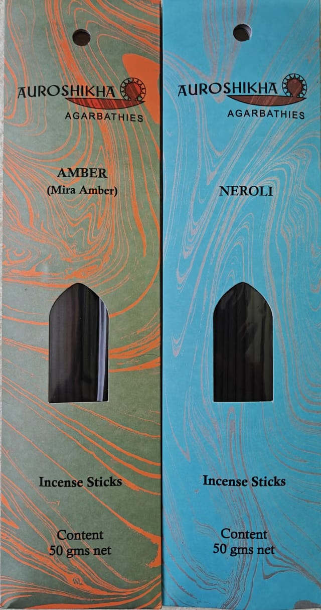 Auroshikha Amber and Neroli Incense Combo 100g- 2 Packs of 50 g Each(80 S) |
