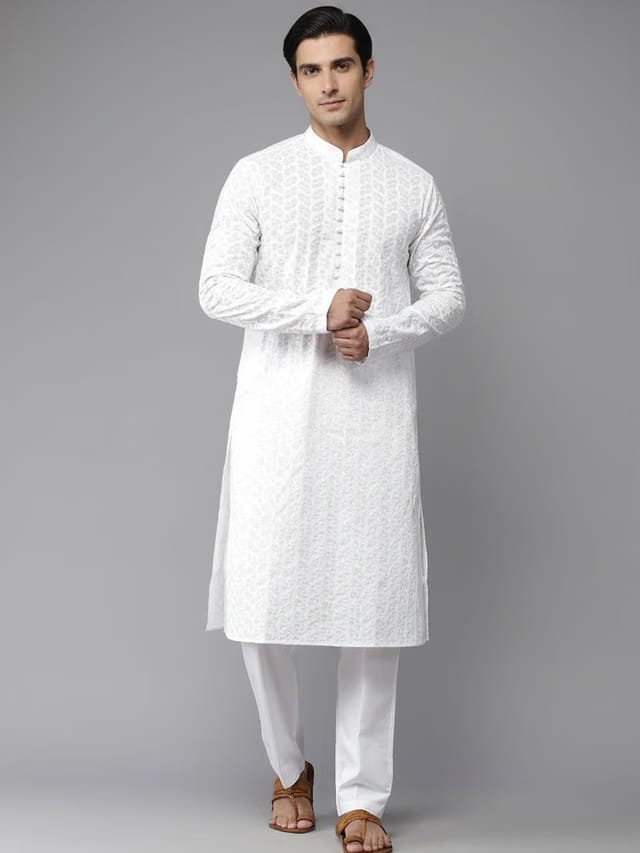 Fabshopy Men Regular Sleeves Chikankari Kurta