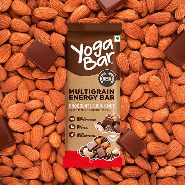 Yoga Bar Chocolate Chunk Multigrain Energy Bar, With Millets, Chocolate, Almonds, High Fibre