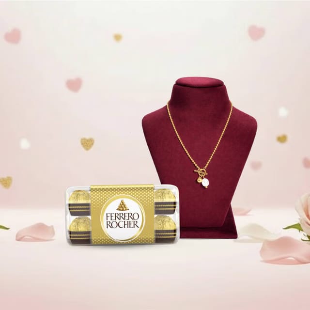 Palmonas Dainty Beaded Pearl Chain and Ferrero Rocher Gift
