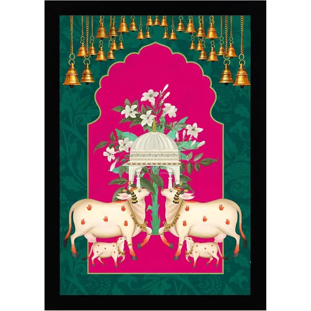 Eurotex Wall Painting for Living Room Wall Decoration Large Canvas Vastu Pichwai Cow wall painting for South East Wall