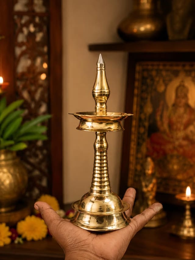 Anciently Traditional Kerala Kuthu Vilakku (Model No 5 ) - Pure Brass Nilavilakku Oil Lamp