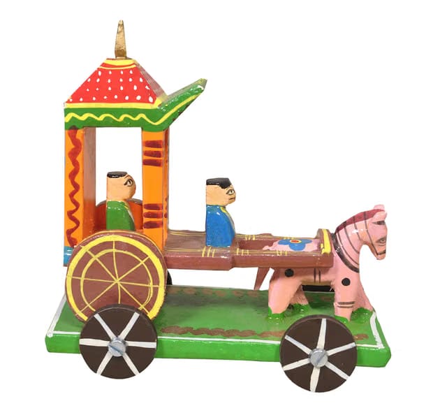 HAST SHILP Handmade Wooden Horse Chariot Golu Doll (13 cm x 9 cm x 14 cm)