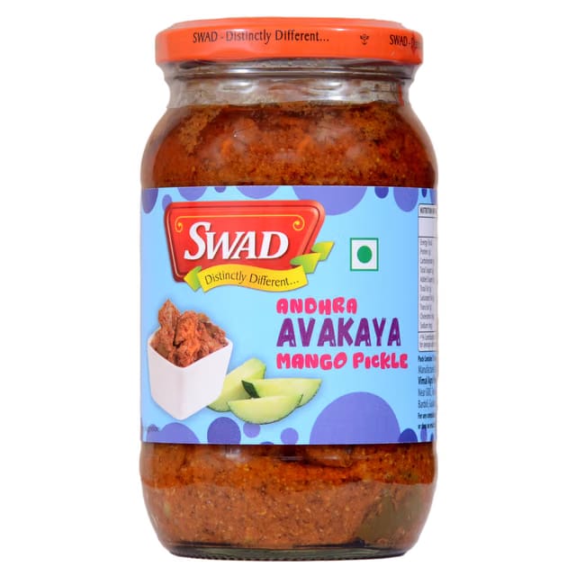 SWAD Andhra Avakaya Mango Pickle (Avakai), 52% Mango, 400 g Glass Jar