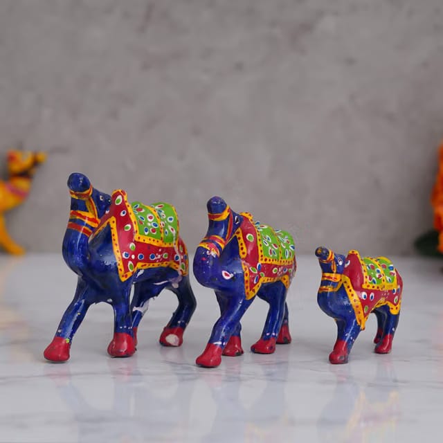 Papier Mache Handcrafted Set of 3 Multicolor Camel Statues Animal Figurines Decorative Showpieces for Home, Office
