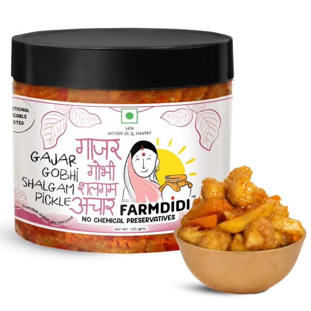 FarmDidi Gobhi Gajar Shalgam Pickle 325g In Fresh Traditional Meetha Mixed Achar With Carrot