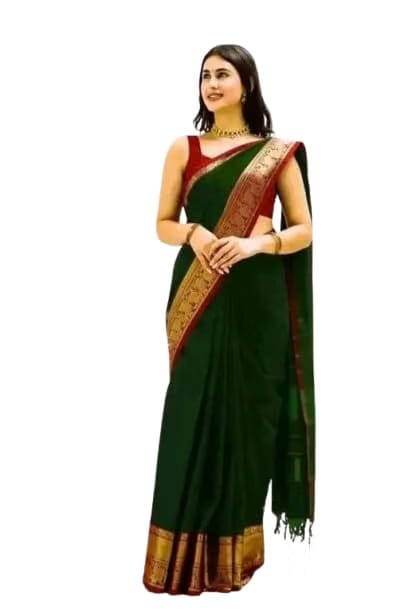 Narayana Pattu Narayanpet Silk Saree, Dark Green with Gold Border