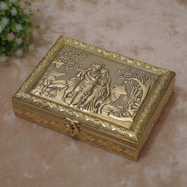 TRENDWAGON Premium Radha Krishna Embossed Dry Fruit Box with 4 Compartments