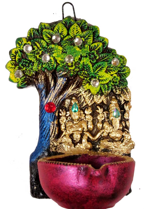 Terracotta Laxmi Ganesh with Tree Hanging Decorative Diya