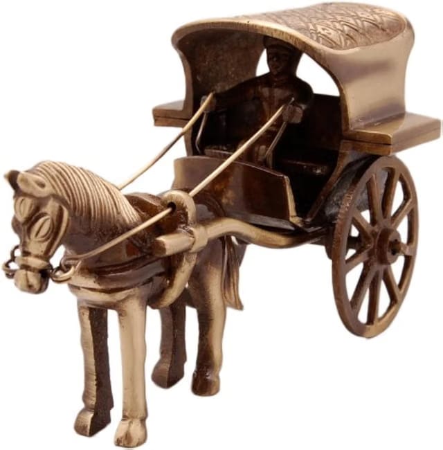Two Moustaches Brass Horse Cart Replica Showpiece, Showpieces for Home Décor, Showpieces for Corner Table