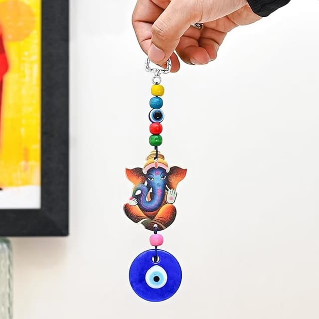 Eminent Feng Shui Blue Evil Eye Ganesha Pendant Ornament Amulet for Home Entrance Wall Door Car Dashboard Hanging