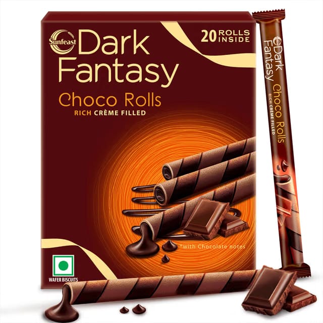 Sunfeast Dark Fantasy Choco Rolls, Crunchy Wafer Rolls