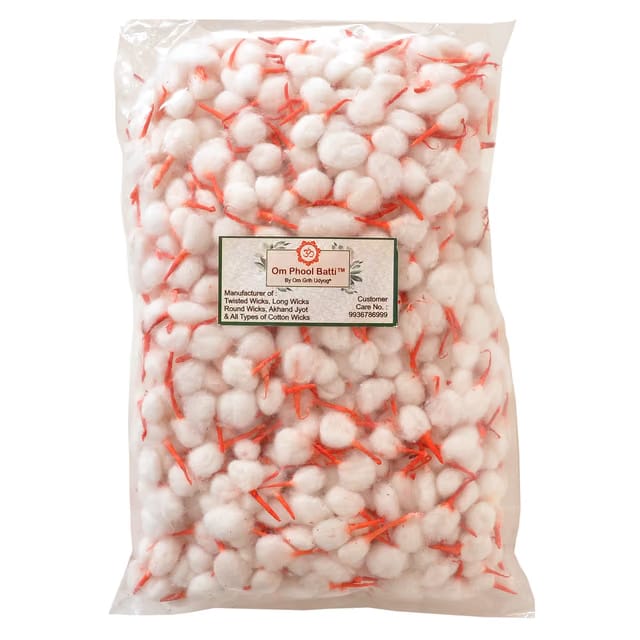 Round Cotton Wicks for Diya, GOL Batti for Puja with Kesar Tip, 1100 Pieces (Pack of 1, Red)