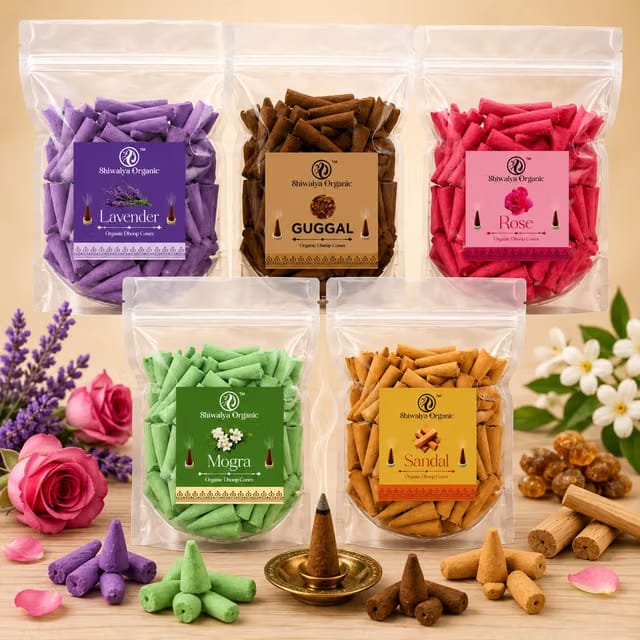 SHIWALYA Dhoop Cones Combo, 5 Fragrances, Charcoal Free, 250g (5x50g)